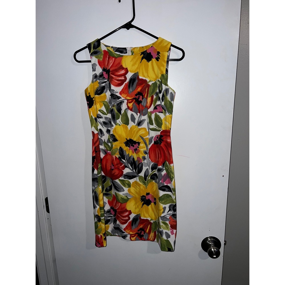 I.N. Studio Petite Floral Sleeveless Sheath Dress Yellow Red Size 6P
